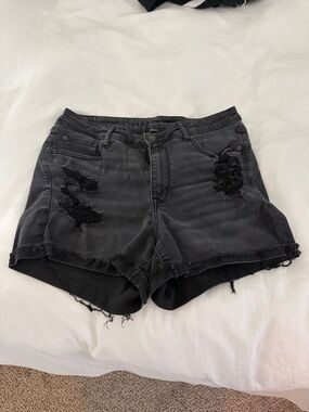 American Eagle Outfitters Black Distressed High-Rise Jean Shorts